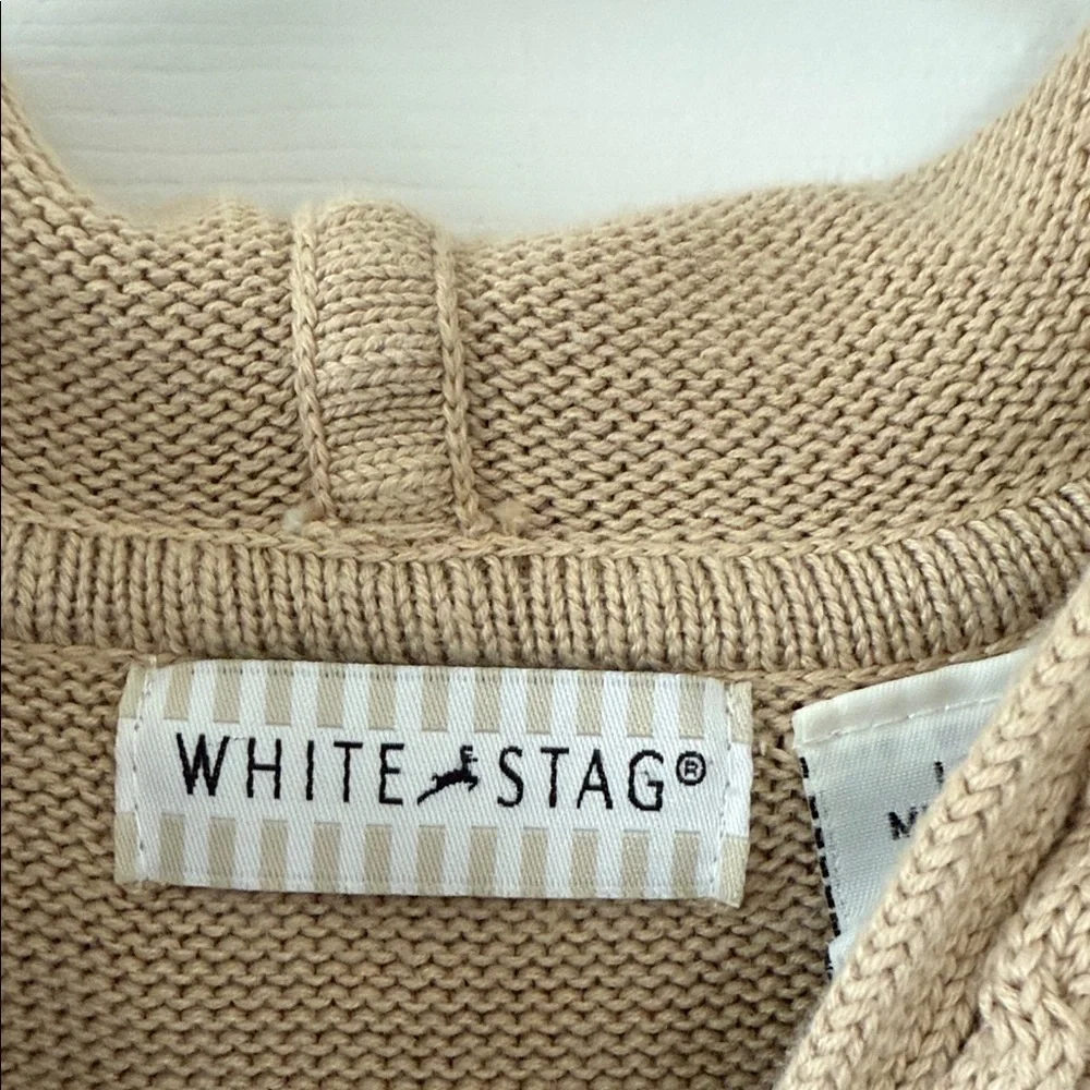 White Stag Women’s Cable Knit Zip Up Hoodie Cardigan Beige Size M